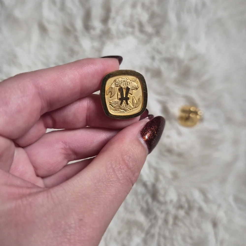 Vintage Swank Pisces Cufflinks Gold Tone Astrology Swanky Cool Dress Formal ✨️💫